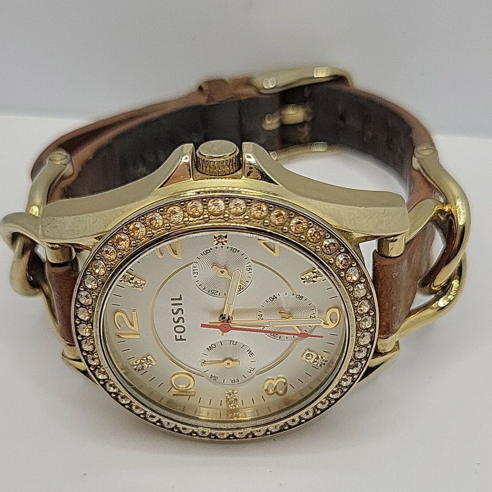 Fossil Riley ES3723 Women's Brown Leather Analog Silver Dial Quartz Watch DE19 - Picture 6 of 10